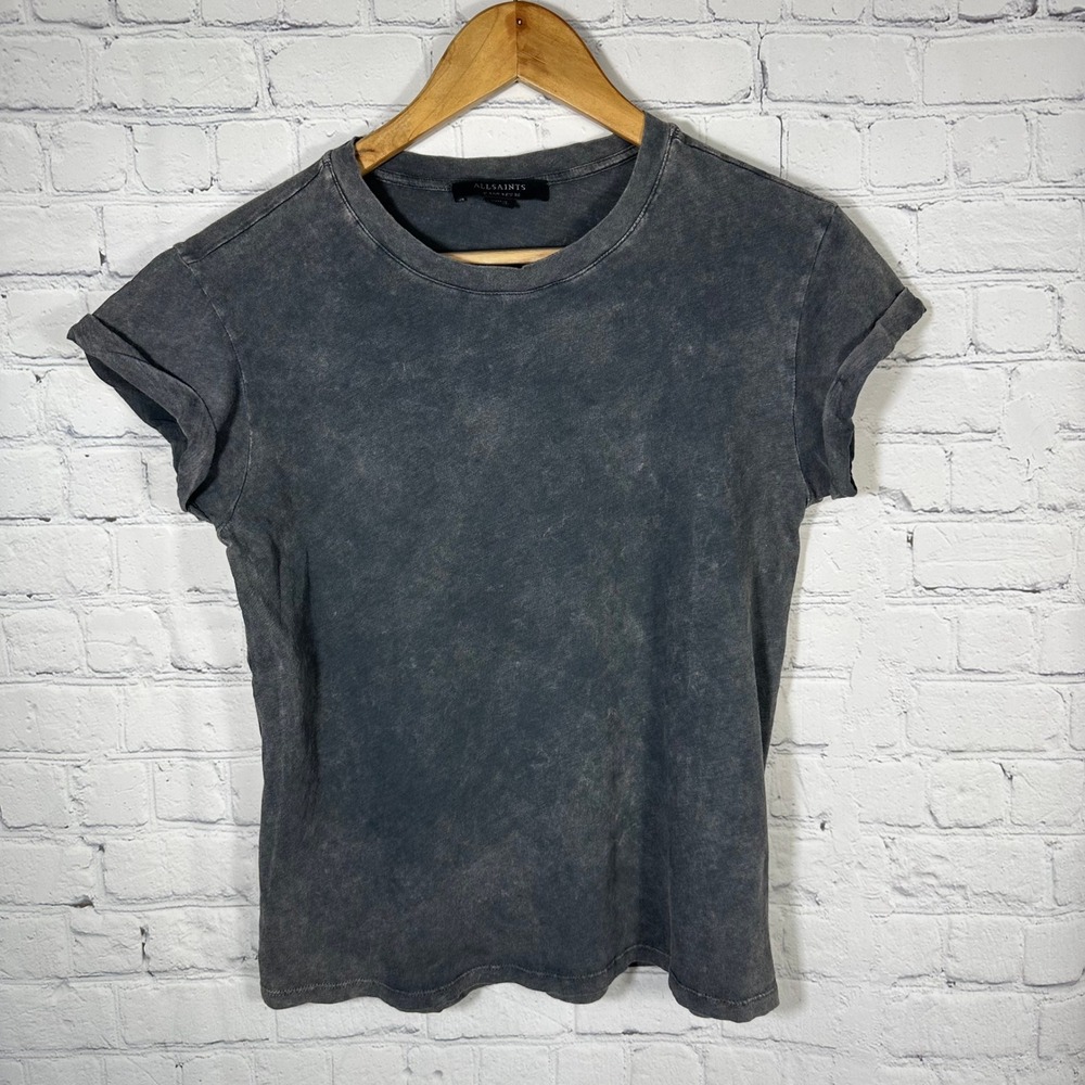 AllSaints Womens Charcoal Grey Acid Wash Cotton T-Shirt Size US 4‎ UK 8 EU 36